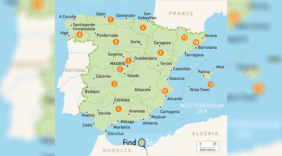 نقشه شهرهای اسپانیا