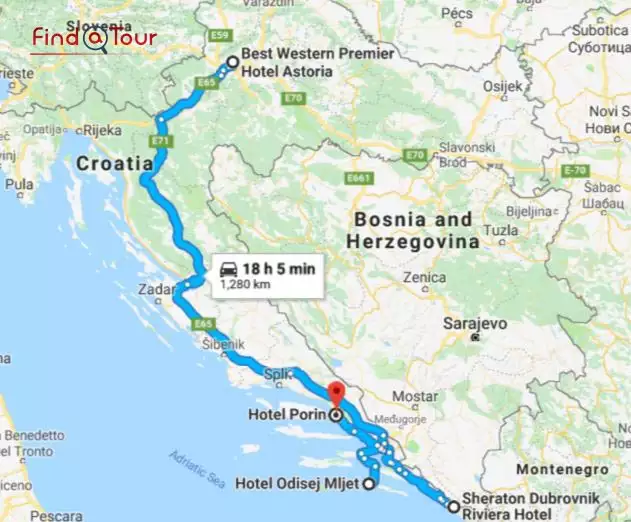 موقعیت هتل های کرواسی بر روی نقشه