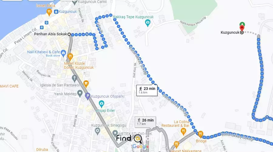 نقشه مسیر خیابان پریهان آبلا تا کوزگونچوک