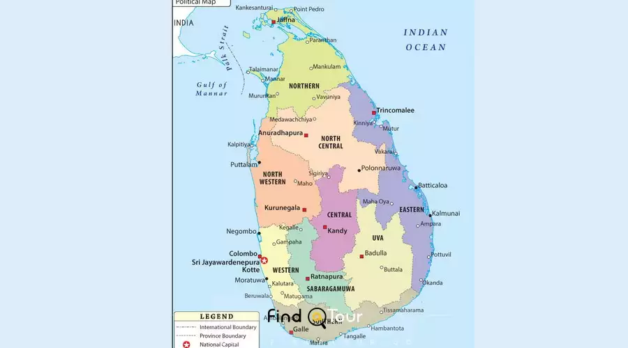 نقشه استان های سریلانکا