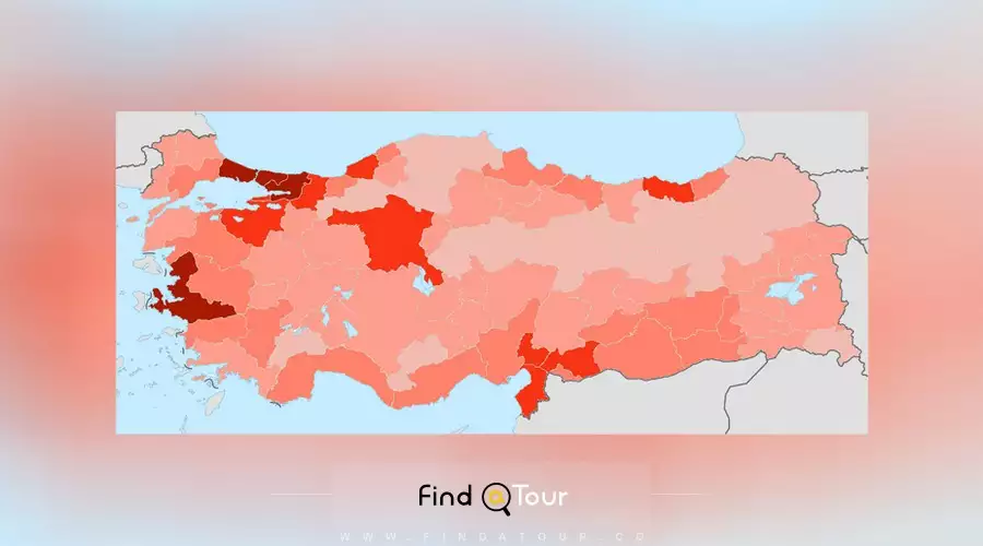 نقشه پراکندگی جمعیت ترکیه
