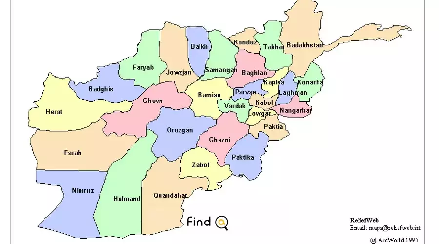 نقشه استان های افغانستان