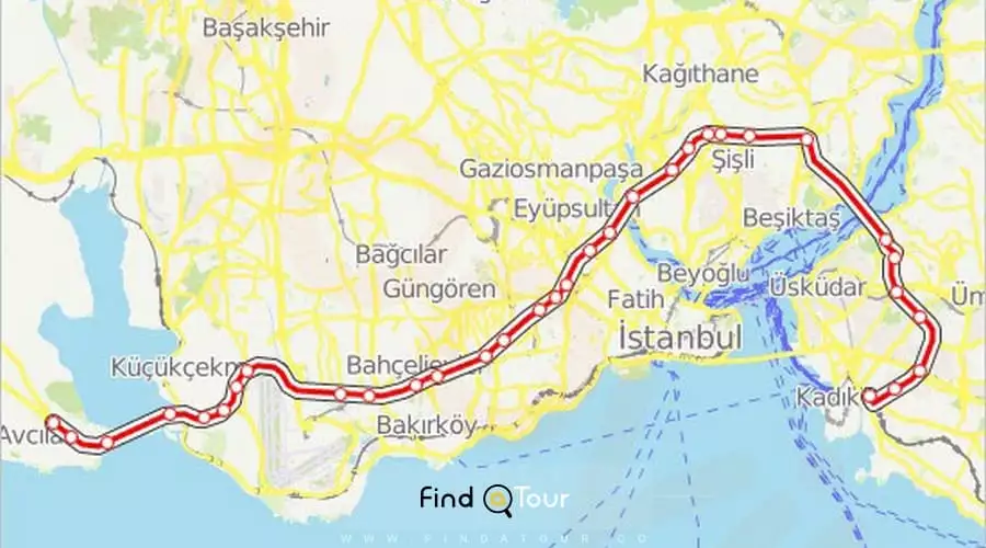 نقشه اتوبوس خط آو جیلار سیوتلوچشمه استانبول