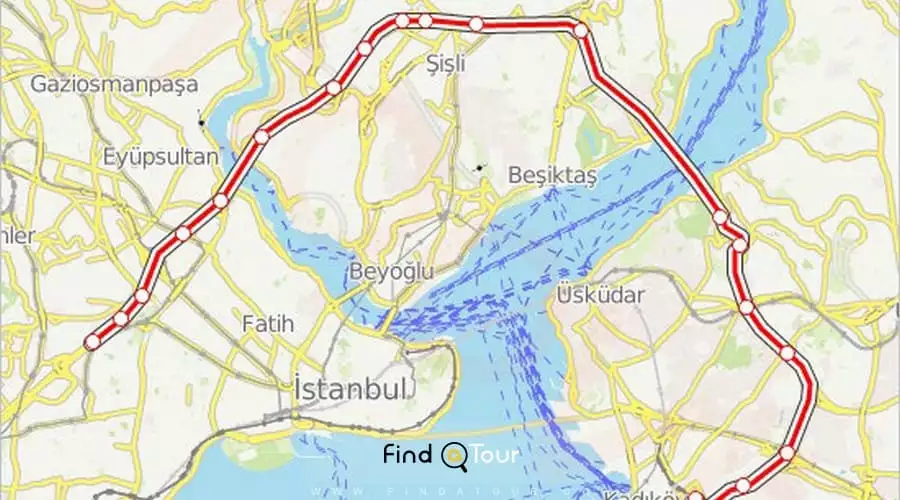 نقشه اتوبوس 34 آ در استانبول 
