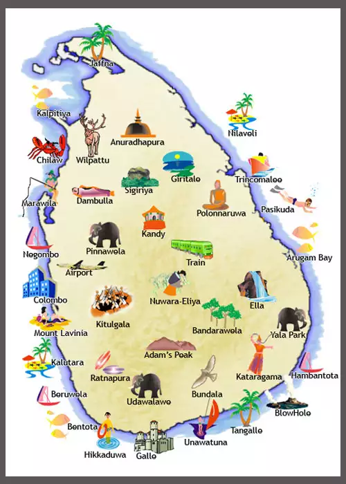 نقشه شهرهای توریستی و اینفوگرافیک سریلانکا