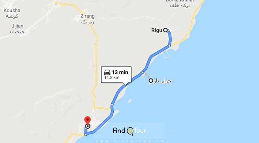 مسیر دسترسی به جزایر ناز قشم