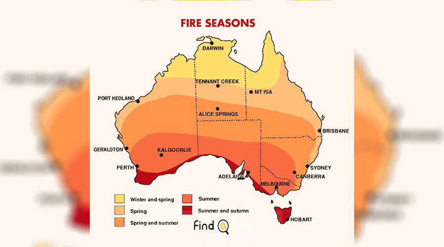 نقشه مناطق مستعد آتش سوزی در استرالیا