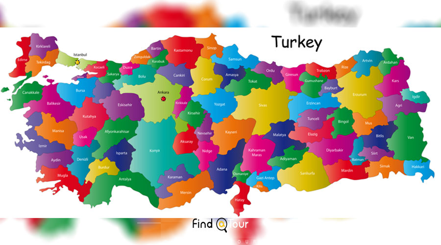 نقشه استان های ترکیه