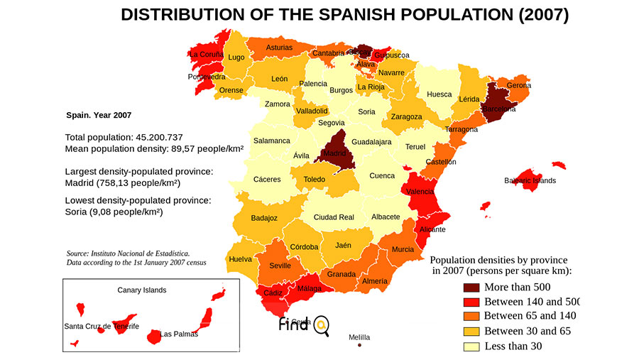 نقشه جمعیت اسپانیا