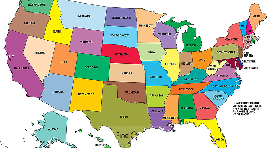 نقشه ایالت های امریکا