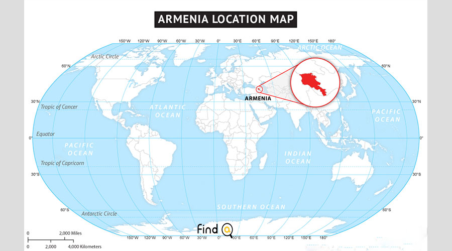 نقشه ارمنستان و کشورهای همسایه