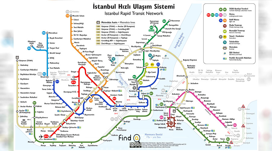 نقشه مسیر اتوبوس استانبول | نقشه متروباس استانبول