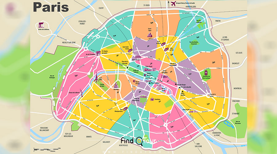 نقشه جاذیه های گردشگری پاریس