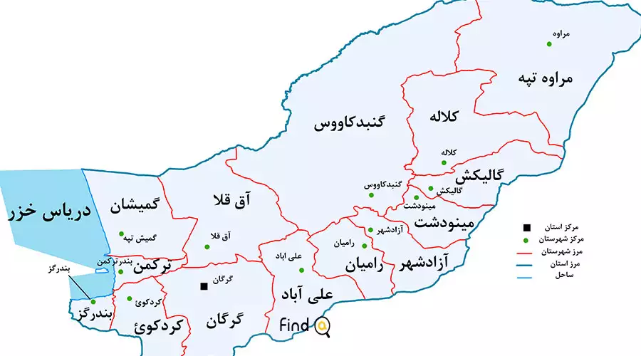 نقشه استان گلستان