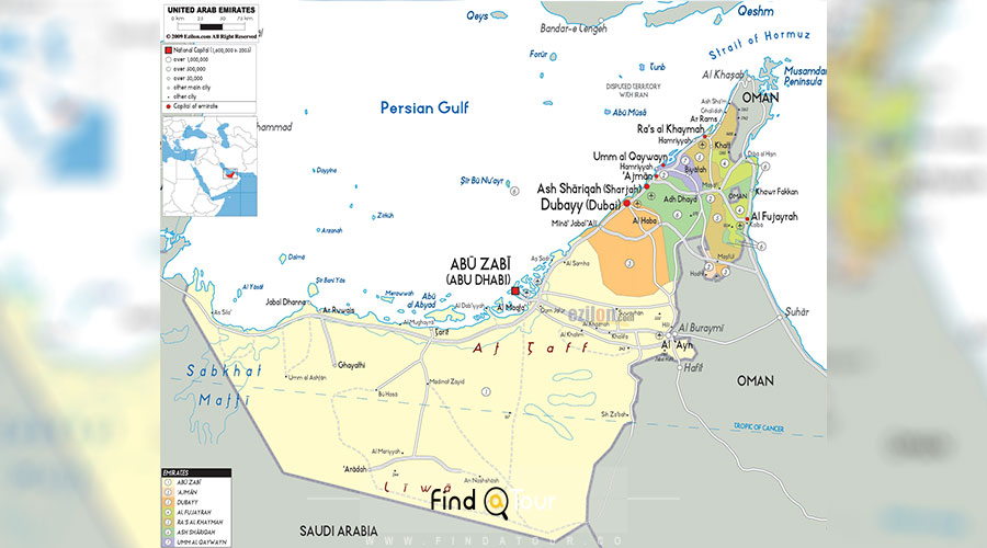 نقشه کشورهای همسایه امارات