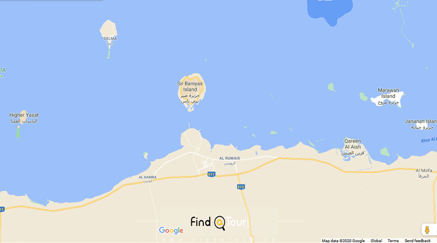موقعیت جزیره صیر بنی یاس امارات بر روی نقشه