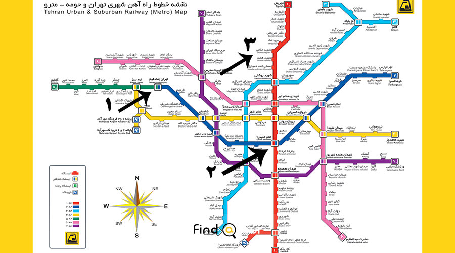 دانلود نقشه مترو تهران -مسیر کرج تا پل طبیعت در ایستگاه های مترو