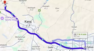 فاصله تهران تا کردان چقدر است؟