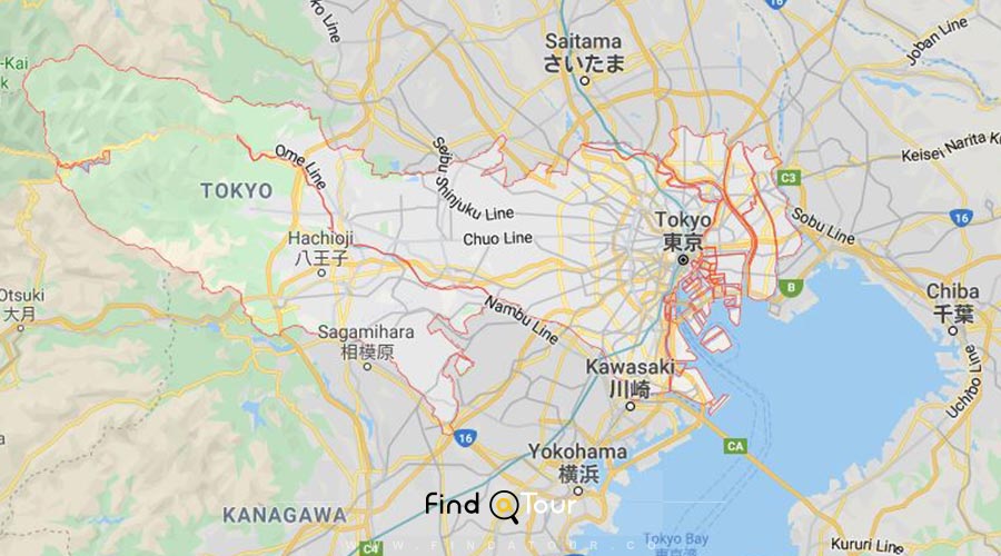 شهر توکیو بر روی نقشه