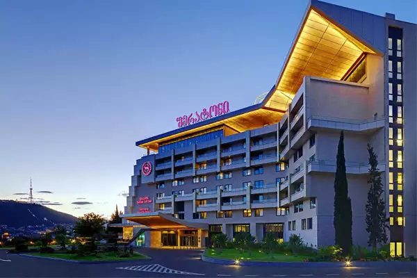 Sheraton Grand Tbilisi Metechi Palace hotel's Building At Dawn