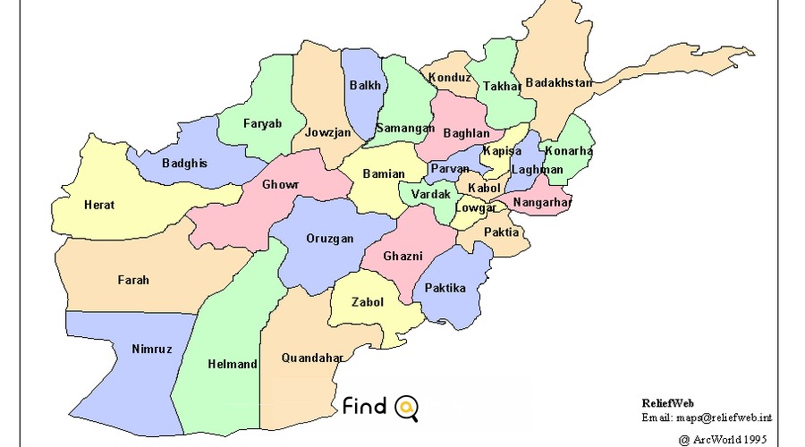نقشه استان های افغانستان