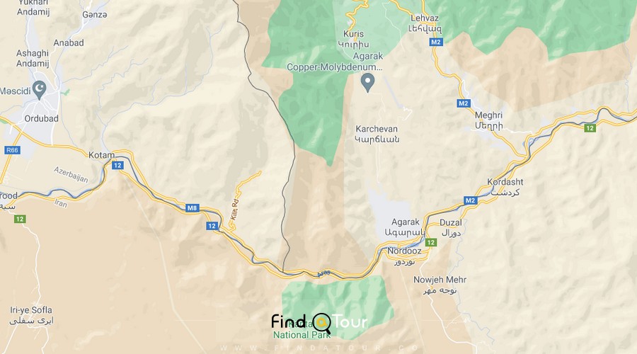  نقشه گذرگاه مرزی نوردوز در ایران و آگاراک در ارمنستان