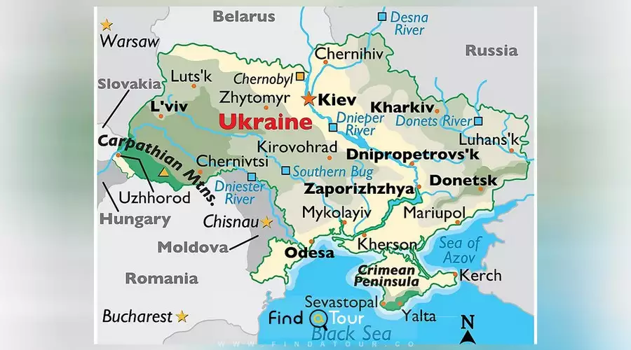 نقشه اوکراین و همسایگان