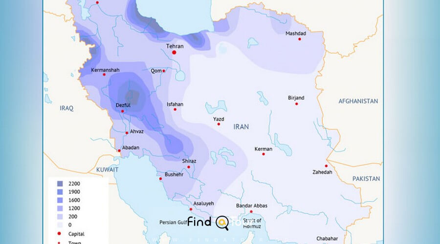 نقشه توزیع بارندگی (میلی متر) در ایران