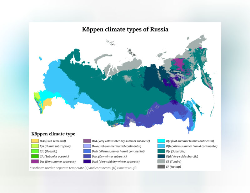 نقشه آب و هوای کشور روسیه