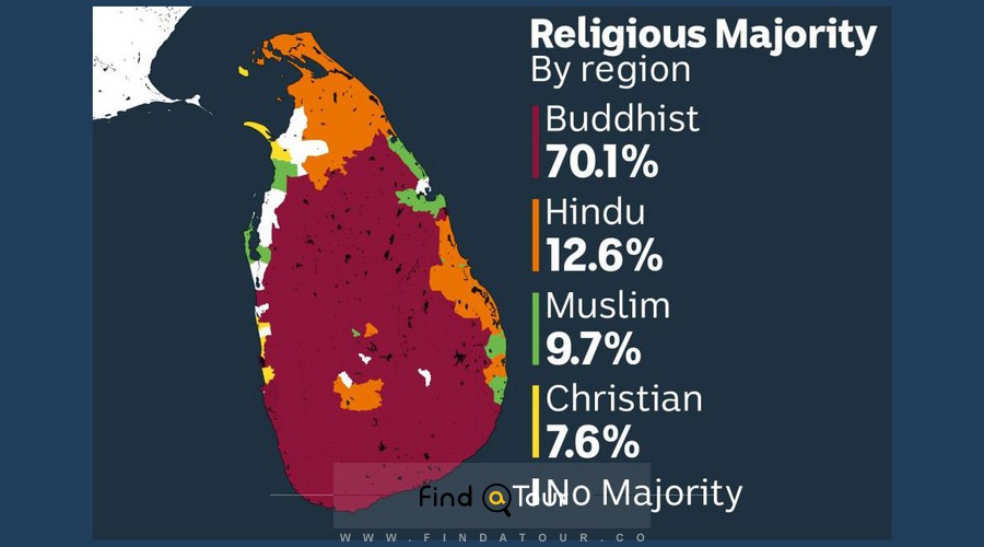 نقشه ادیان مردم سریلانکا قبل از سال 2012