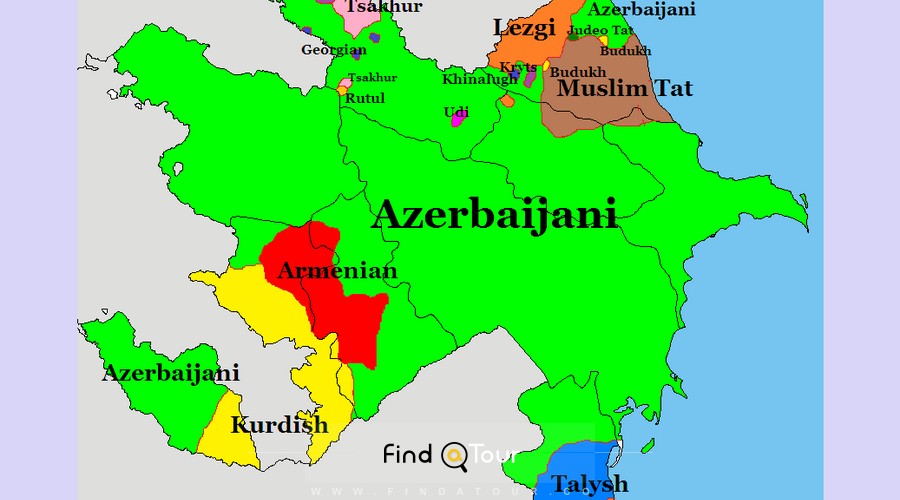 نقشه پراکندگی زبان در کشور آذربایجان