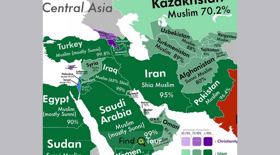 نقشه ادیان در خاورمیانه