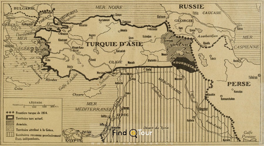 نقشه قدیمی ترکیه در دوره سلطنت عثمانیان در سال 1920