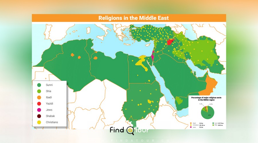 نقشه ادیان در خاورمیانه