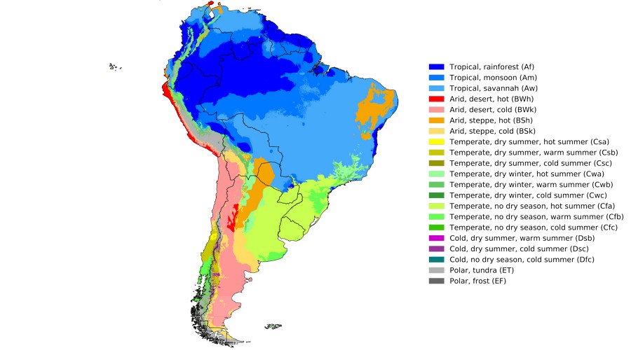 نقشه آب و هوای آمریکای جنوبی