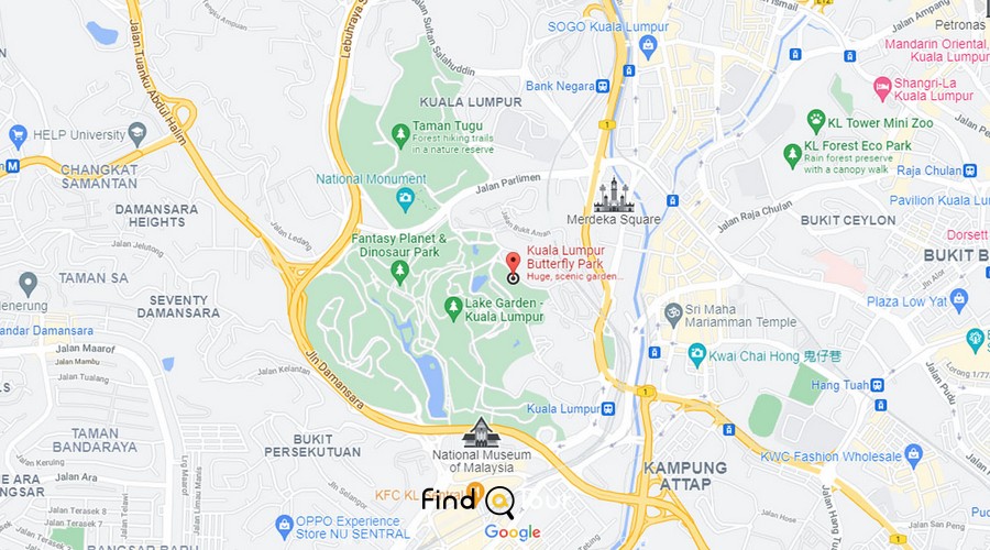 نقشه پارک پروانه های کوالالامپور
