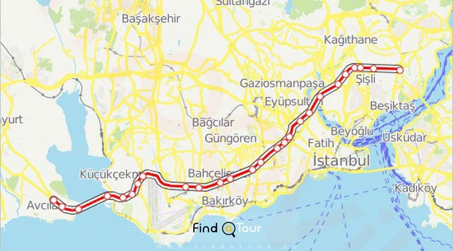 نقشه اتوبوس خط 34 استانبول