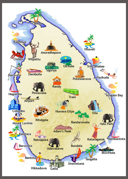 نقشه شهرهای توریستی و اینفوگرافیک سریلانکا